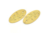 Brass Flower Charm, 6 Raw Brass Flower Patterned Oval Shaped Charms With 1 Hole, Findings (35x18x0.60mm) A4567