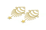 Brass Moon Charm, 6 Raw Brass Crescent Moon And Star Shaped Charms With 1 Hole, Charm Findings (51x30x0.60mm) A4577