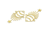 Brass Moon Charm, 6 Raw Brass Crescent Moon And Star Shaped Charms With 1 Hole, Charm Findings (51x30x0.60mm) A4577