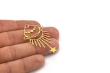 Brass Moon Charm, 6 Raw Brass Crescent Moon And Star Shaped Charms With 1 Hole, Charm Findings (51x30x0.60mm) A4577