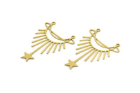 Brass Moon Charm, 8 Raw Brass Crescent Moon And Star Shaped Charms With 2 Loops, Charm Findings (41x30x0.60mm) A4578