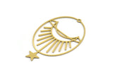 Brass Moon Charm, 6 Raw Brass Crescent Moon And Star Shaped Charms With 1 Loop, Charm Findings (51x32.5x0.60mm) A4569