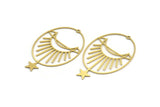 Brass Moon Charm, 6 Raw Brass Crescent Moon And Star Shaped Charms With 1 Loop, Charm Findings (51x32.5x0.60mm) A4569