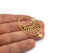Brass Moon Charm, 6 Raw Brass Crescent Moon And Star Shaped Charms With 1 Loop, Charm Findings (51x32.5x0.60mm) A4569