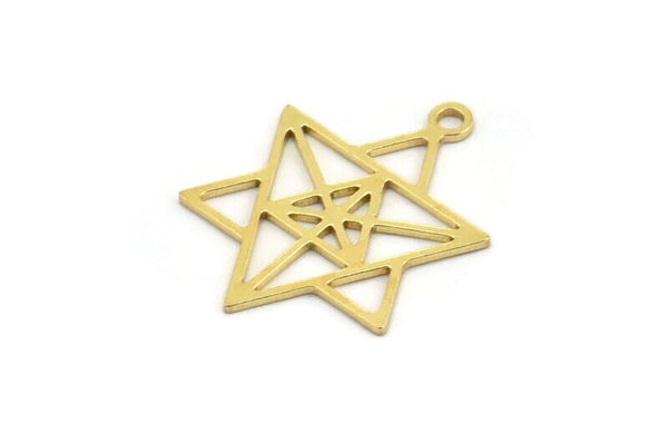 Brass Star Charm, 24 Raw Brass Star Charms With 1 Loop, Charm Pendants (21x16.5x0.60mm) A4579