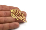 Brass Flower Charm, 4 Raw Brass Flower Shaped Charms With 1 Loop, Findings (57x32x0.60mm) A4520