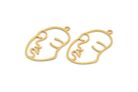 Gold Face Charm, 2 Gold Plated Brass Face Shape Charms With 1 Loop, Pendant, Earrings, Findings (46x28x0.8mm) BS 1160