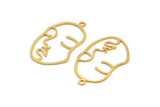 Gold Face Charm, 2 Gold Plated Brass Face Shape Charms With 1 Loop, Pendant, Earrings, Findings (46x28x0.8mm) BS 1160