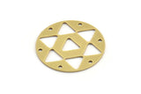 Brass Round Charm, 6 Raw Brass Triangle Patterned Round Shaped Charms With 6 Holes (28x0.80mm) A4590