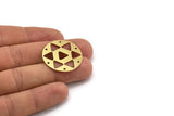 Brass Round Charm, 6 Raw Brass Triangle Patterned Round Shaped Charms With 6 Holes (28x0.80mm) A4590