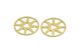 Brass Round Charm, 6 Raw Brass Triangle Patterned Round Shaped Charms (28x0.80mm) A4589