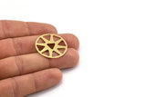 Brass Round Charm, 6 Raw Brass Triangle Patterned Round Shaped Charms (28x0.80mm) A4589