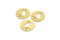Pirinç Kuş Tılsımı, 2 Delikli 24 Ham Pirinç Kuş Desenli Yuvarlak Şekilli Tılsım, Pirinç Bağlantı Parçaları (12x0,60 mm) A4326