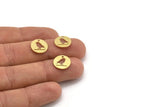 Brass Bird Charm, 24 Raw Brass Bird Patterned Round Shaped Charms With 1 Hole (12x0.60mm) A4324