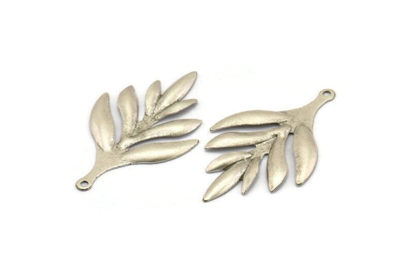Silver Leaf Charm, 8 Antique Silver Plated Brass Leaf Charms With 1 Hole, Earrings (36x22x1.5mm) A1363