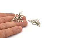 Silver Sun Earring, 2 Antique Silver Plated Brass Hammered Sunshine Stud Earrings (36x23x1.7mm) N1284