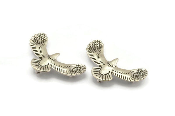 Silver Eagle Charm, Antique Silver Plated Brass Eagle Pendants With 4 Loops (46x21x2mm) N1190 H1593