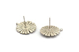 Silver Flower Earring, 2 Antique Silver Plated Brass Flower Stud Earrings (17x1mm) N1171