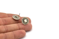Silver Earring Posts, 2 Antique Silver Plated Brass Round Earring Stud (15mm) N0795