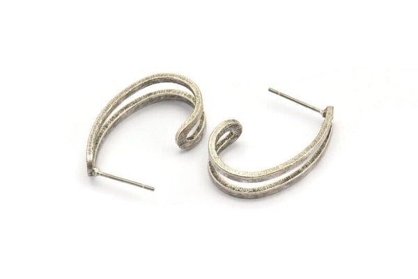 Silver Earring, 4 Antique Silver Plated Brass Stud Earrings (27x6x1.2mm) N1249