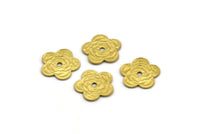 Brass Filigree Flower, 50 Raw Brass Filigree Flower Connectors, Charms (12x11mm) A0490
