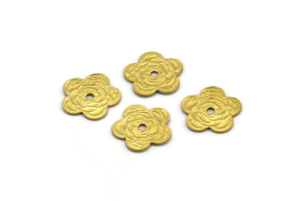 Brass Filigree Flower, 50 Raw Brass Filigree Flower Connectors, Charms (12x11mm) A0490