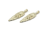 Silver Amazon Leafs, 2 - 925 Sterling Silver Plated Brass Leaf Charms, Tribal Pendants With 1 Holes (32x9.5mm) N0181