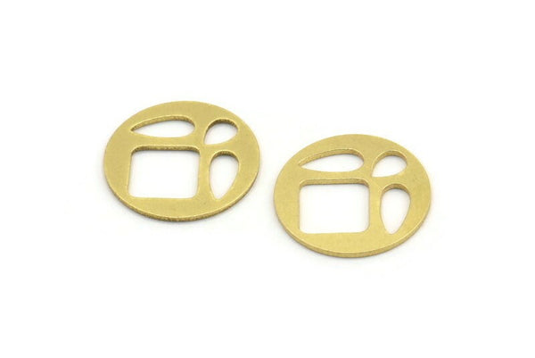 Brass Round Charm, 12 Raw Brass Square And Drop Patterned Round Shape Charms, Charm Pendants, Blank Findings (18x0.80mm) A4327