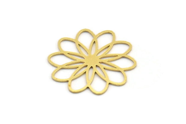 Brass Flower Charm, 12 Raw Brass Flower Shaped Charms, Charm Pendants, Earring Findings (25x24x0.60mm) A4344