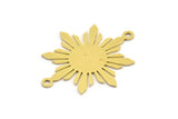 Brass Sun Connector, 8 Raw Brass Sun Shaped Connectors With 2 Loops, Charm Pendants (28x24x0.60mm) A4346
