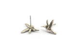 Silver Bird Earring, 6 Antique Silver Plated Brass Bird Stud Earrings (15x13mm) N1001 Q0968