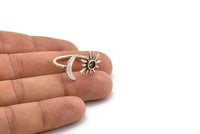 Silver Ring Settings, 2 Antique Silver Plated Brass Moon And Sun Ring With 1 Stone Setting - Pad Size 4mm N1066