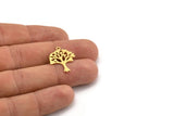 Brass Tree Charm, 12 Raw Brass Tree Shaped Charms With 1 Loop, Pendant, Earring Findings, Brass Tree Of Life (22x18x0.60mm) A4367
