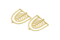 Brass D Shaped Charm, 8 Raw Brass D Shaped Charms With 2 Loops, Earrings, Connector Findings (30x26.5x0.60mm) A4412