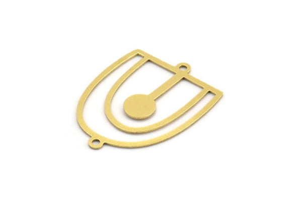 Brass D Shaped Charm, 12 Raw Brass D Shaped Charms With 2 Loops, Earrings, Connector Findings (28x22x0.60mm) A4378