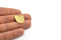 Brass D Shaped Charm, 6 Raw Brass D Shaped Charms With 2 Holes, Earrings, Connector Findings (21x19.5x0.60mm) A4395