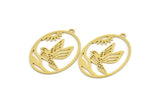 Brass Bird Charm, 8 Raw Brass Bird Patterned Oval Shaped Charms With 1 Loop (30x21x0.60mm) A4371