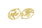Brass Bird Charm, 8 Raw Brass Bird Patterned Oval Shaped Charms With 1 Loop (30x21x0.60mm) A4371