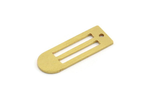 Brass D Shaped Charm, 12 Raw Brass D Shaped Charms With 1 Hole, Earrings, Findings (26x9x1mm) A4417