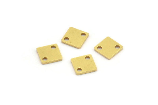 Pirinç Kare Charm, 2 Delikli 50 Küçük Kare Şekilli Ham Pirinç Charm, Bağlantı Parçaları (6x0,80 mm) A4372