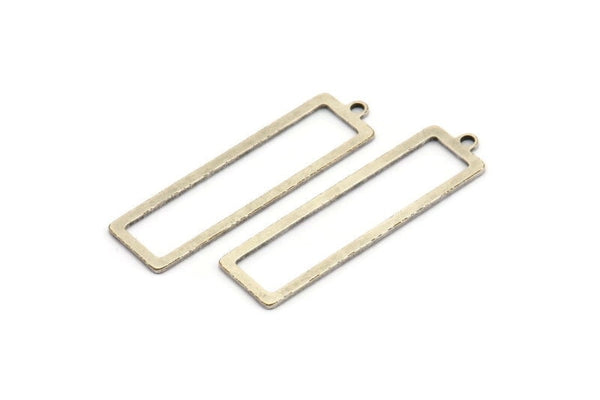 Silver Rectangle Charm, 12 Antique Silver Plated Brass Rectangle Charms With 1 Loop Earrings, Findings (38x10x0.80mm) D1051