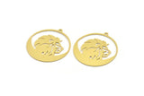 Brass Lion Charm, 4 Raw Brass Lion Shaped Charms With 1 Loop, Pendants, Findings (32x30x0.60mm) A4393