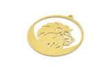 Brass Lion Charm, 4 Raw Brass Lion Shaped Charms With 1 Loop, Pendants, Findings (32x30x0.60mm) A4393