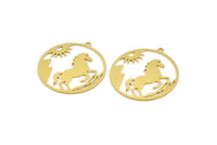 Brass Horse Charm, 6 Raw Brass Horse Shaped Charms With 1 Loop (32x30x0.60mm) A4436