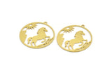 Brass Horse Charm, 6 Raw Brass Horse Shaped Charms With 1 Loop (32x30x0.60mm) A4436