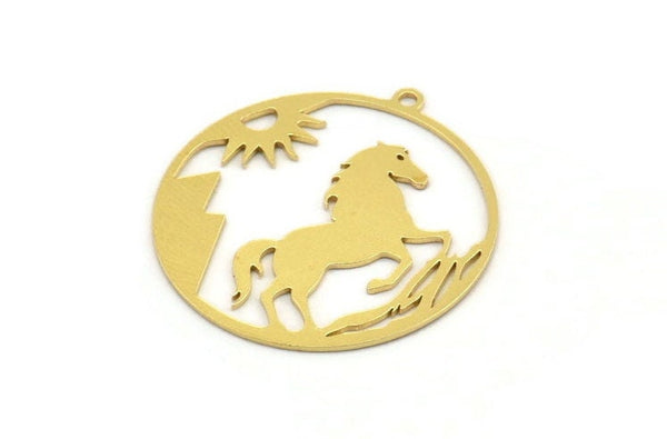 Brass Horse Charm, 6 Raw Brass Horse Shaped Charms With 1 Loop (32x30x0.60mm) A4436