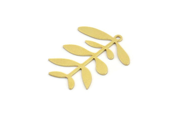 Brass Leaf Charm, 8 Raw Brass Branch Charms With 1 Loop, Charm Pendants (29x24x0.60mm) A4442