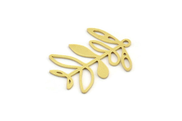 Brass Leaf Charm, 12 Raw Brass Branch Charms With 1 Loop, Charm Pendants (24x19x0.60mm) A4440