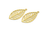 Brass Leaf Charm, 12 Raw Brass Leaf Charms With 1 Loop, Findings (30x15.5x0.60mm) A4450