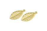Brass Leaf Charm, 24 Raw Brass Leaf Charms With 1 Loop, Findings (20x10x0.60mm) A4448
